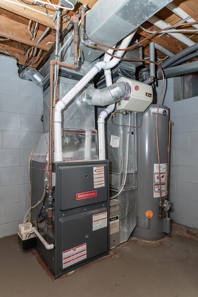 utility room with water heater