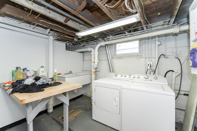 laundry room featuring laundry area, washer and clothes dryer, and a sink