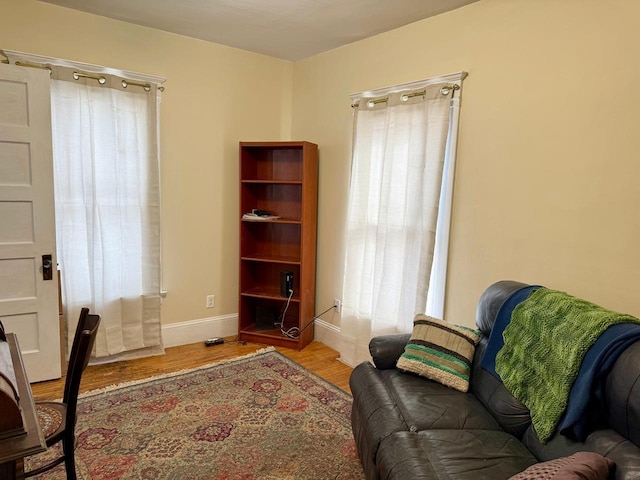 office with baseboards and wood finished floors