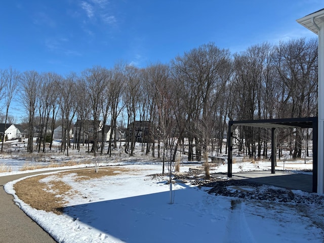 view of yard layered in snow