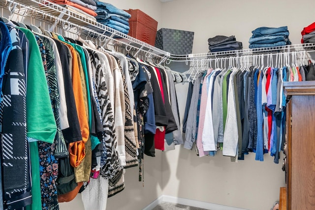 spacious closet with carpet