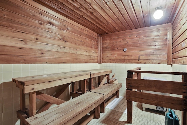 view of sauna featuring tile patterned floors