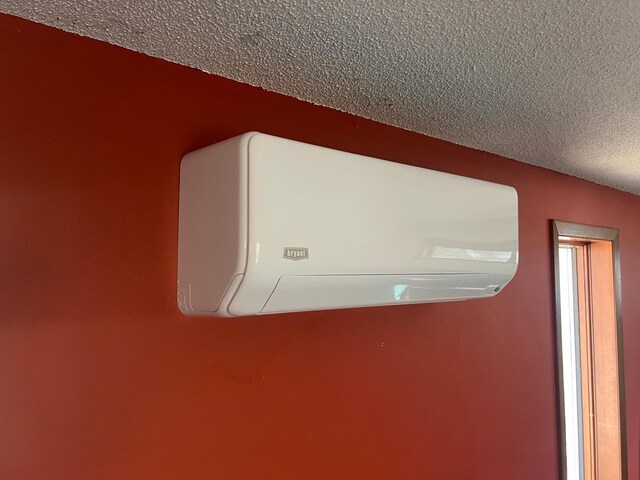 21888 650th Ave, Dexter, MN 55926 - detailed view of a wall mounted air conditioner and a textured ceiling