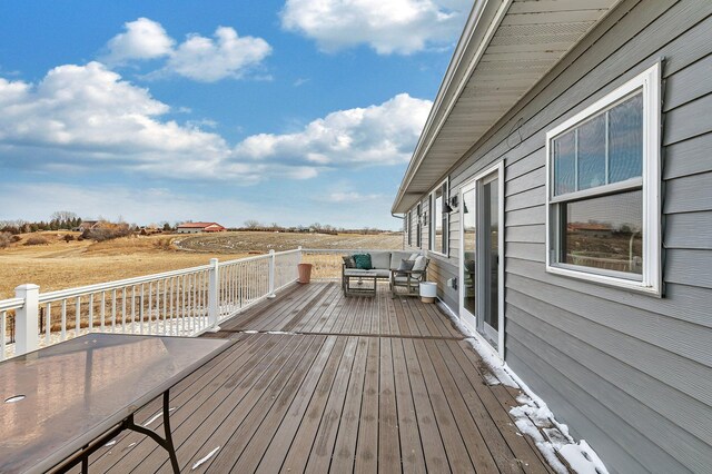 wooden deck featuring an outdoor living space