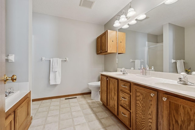 full bathroom with visible vents, a stall shower, and a sink