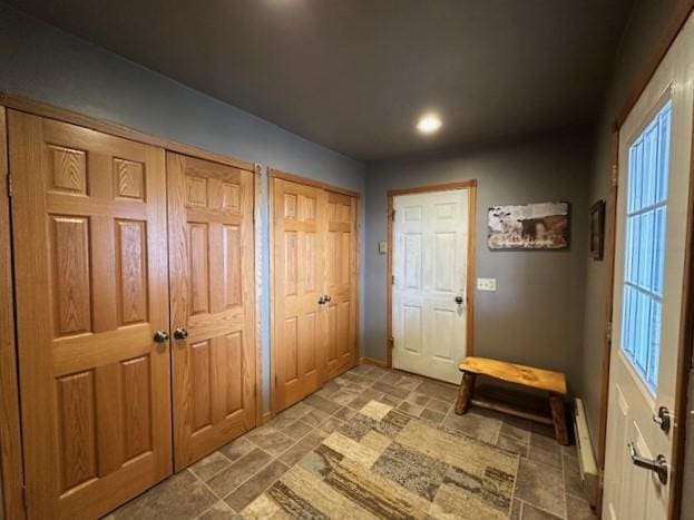 1344 385th Ave, Ten Mile Lake Twp, MN 56218 - entrance foyer with stone tile flooring, recessed lighting, and baseboards