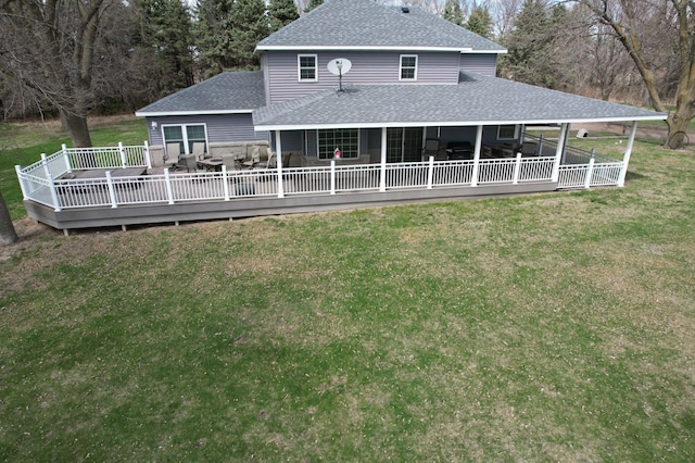 1344 385th Ave, Ten Mile Lake Twp, MN 56218 - rear view of property with a shingled roof, a yard, and a deck