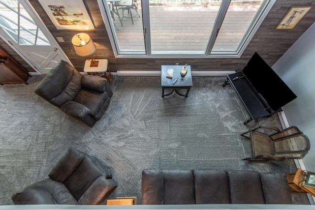 carpeted living area featuring a baseboard radiator