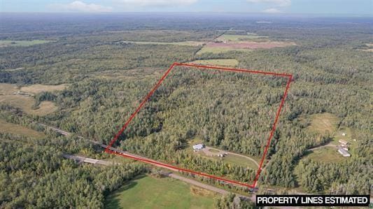 birds eye view of property with a rural view and a view of trees