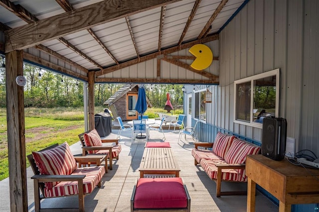 view of patio / terrace featuring an outdoor living space and a gazebo