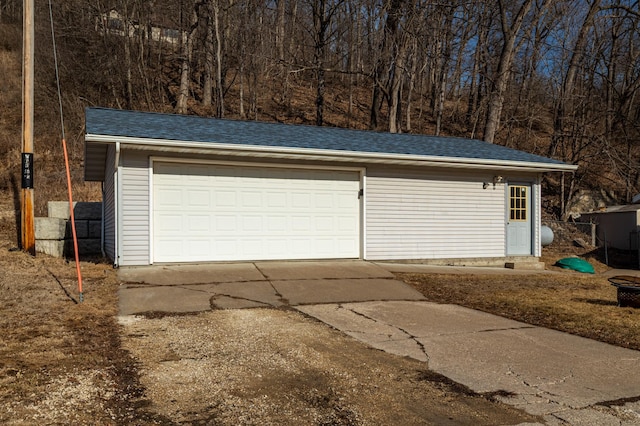 view of detached garage