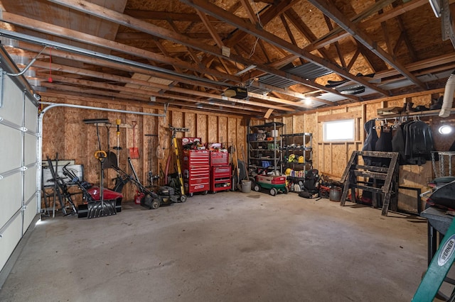 garage with a garage door opener