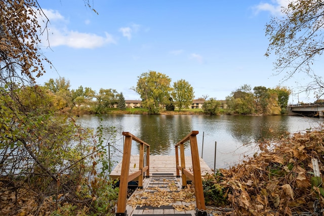 view of dock with a water view