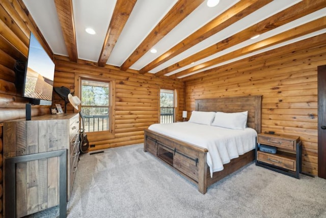 11669 Dellwood Rd, Grant, MN 55082 - bedroom featuring carpet flooring, beamed ceiling, and recessed lighting