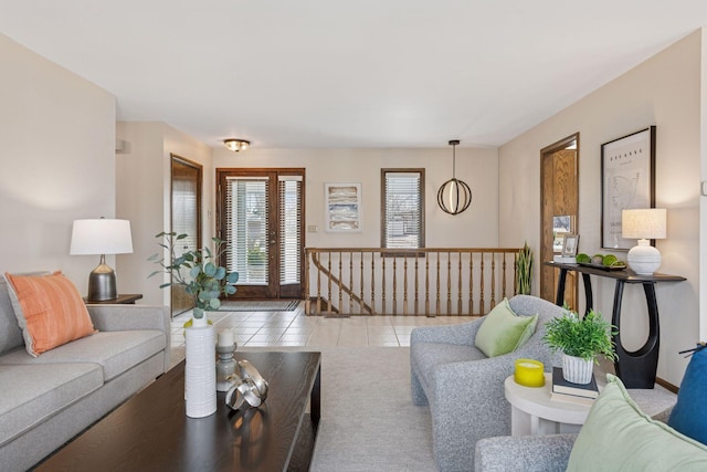 living room with tile patterned floors