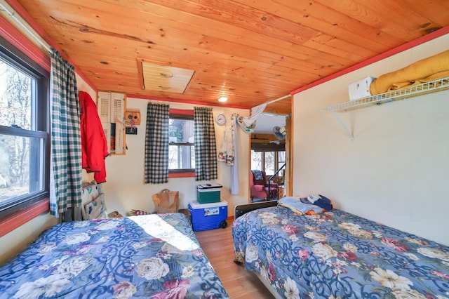 bedroom featuring wood ceiling and wood finished floors