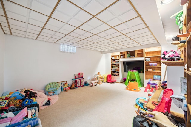 recreation room featuring carpet flooring