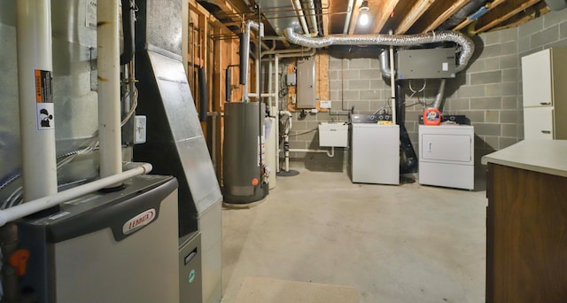 14686 Par Dr, Baxter, MN 56425 - unfinished below grade area featuring a sink, washing machine and dryer, electric panel, water heater, and heating unit