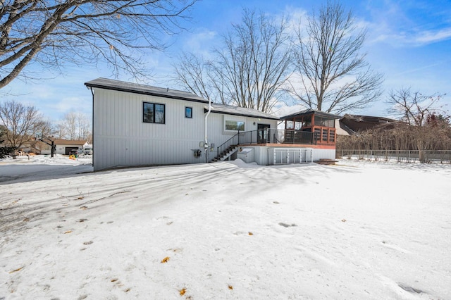 view of snow covered property