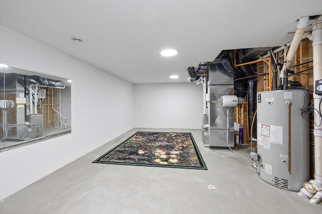 utility room with gas water heater and heating unit