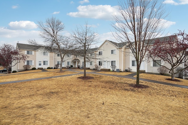 view of front of house with central AC and a residential view