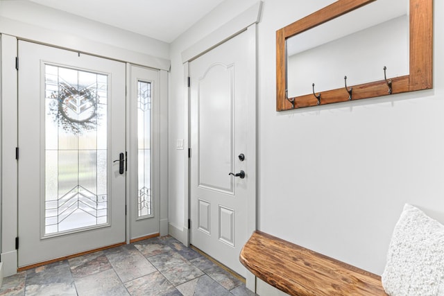 foyer entrance with stone finish flooring