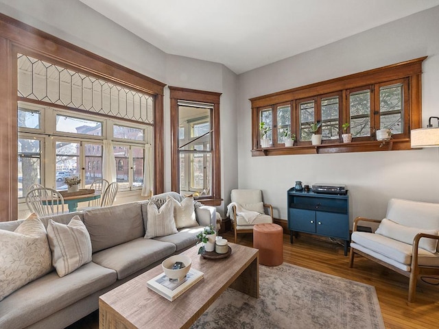 living room with wood finished floors