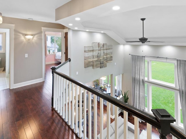 1757 Sandbar Cir, Waconia, MN 55387 - hallway featuring dark wood-type flooring, baseboards, an upstairs landing, and recessed lighting