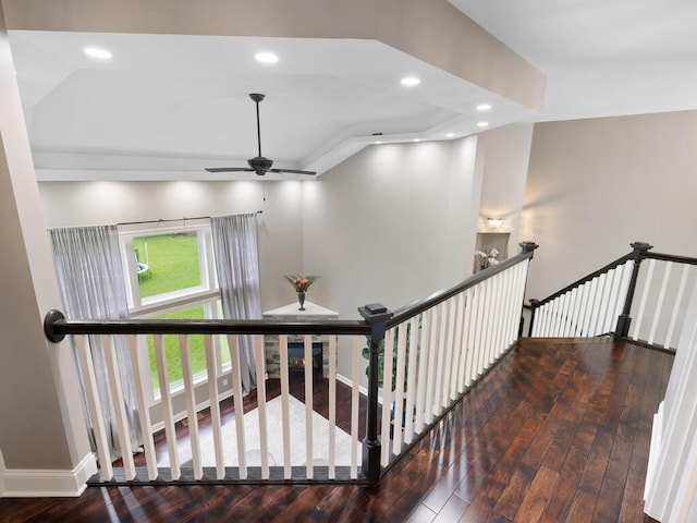 1757 Sandbar Cir, Waconia, MN 55387 - stairs featuring hardwood / wood-style flooring, baseboards, ceiling fan, and recessed lighting