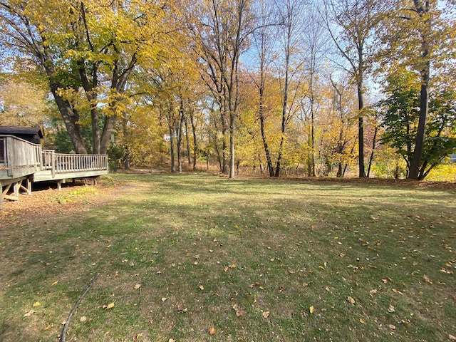 view of yard featuring a wooden deck