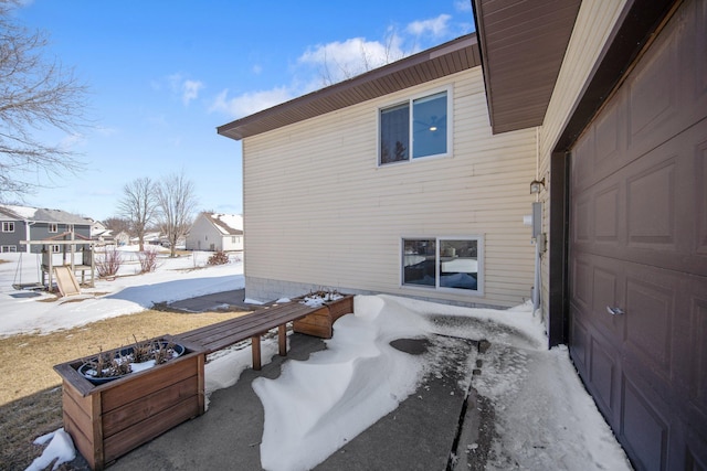 view of snow covered patio