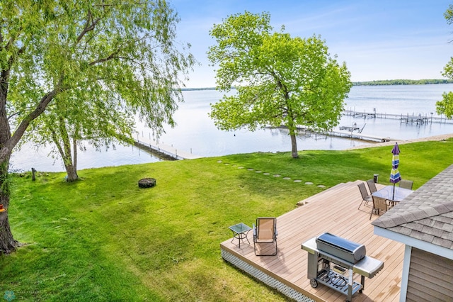 exterior space with a water view