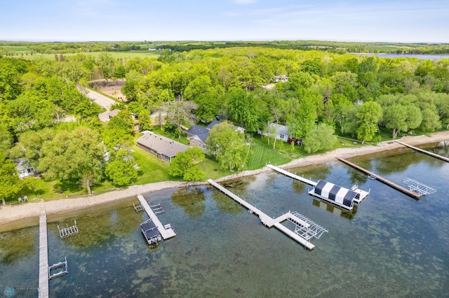 bird's eye view featuring a water view and a view of trees