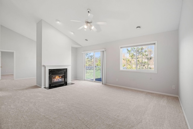 15721 France Way Unit 1312, Apple Valley, MN 55124 - unfurnished living room featuring lofted ceiling, a high end fireplace, ceiling fan, carpet flooring, and baseboards