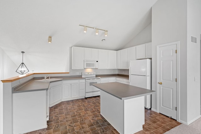 15721 France Way Unit 1312, Apple Valley, MN 55124 - kitchen with rail lighting, white cabinetry, visible vents, and white appliances