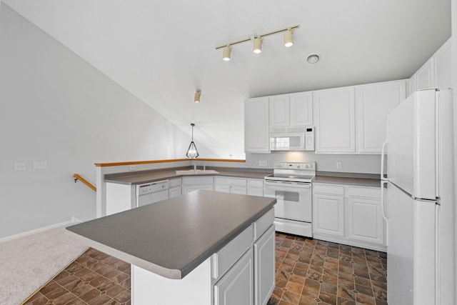 15721 France Way Unit 1312, Apple Valley, MN 55124 - kitchen featuring rail lighting, white cabinetry, and white appliances