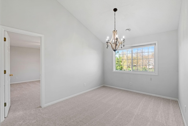 15721 France Way Unit 1312, Apple Valley, MN 55124 - carpeted spare room featuring vaulted ceiling, a chandelier, and baseboards