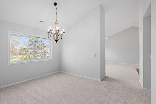 15721 France Way Unit 1312, Apple Valley, MN 55124 - carpeted empty room with lofted ceiling, baseboards, and ceiling fan with notable chandelier