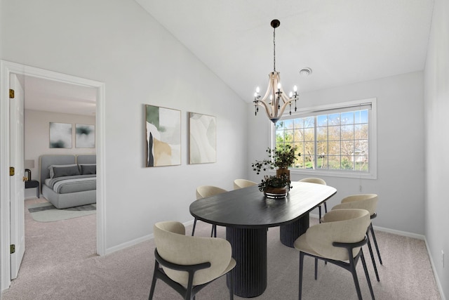 15721 France Way Unit 1312, Apple Valley, MN 55124 - dining room with carpet, high vaulted ceiling, baseboards, and a notable chandelier