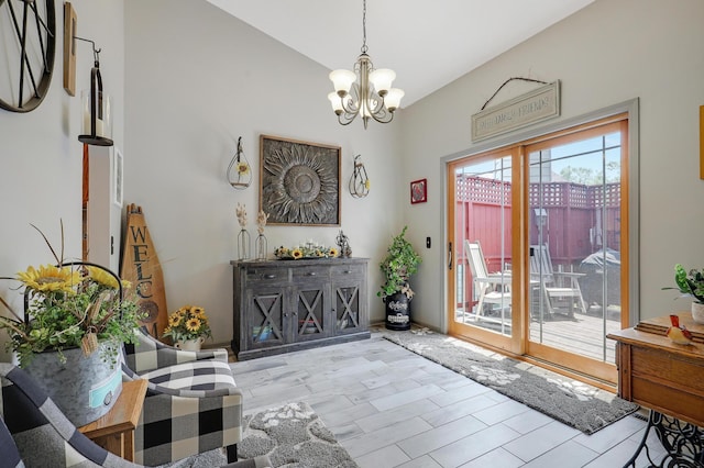11259 71st Ave N, Maple Grove, MN 55369 - living area with a chandelier and vaulted ceiling