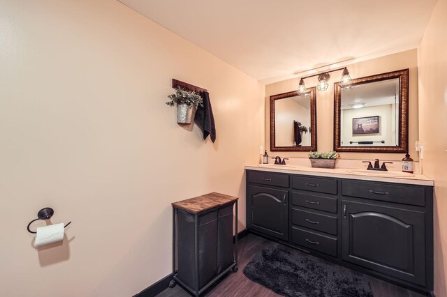 13847 Taconite St NE, Ham Lake, MN 55304 - bathroom with wood finished floors, double vanity, and baseboards