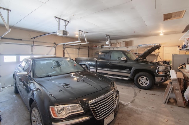 garage with a garage door opener