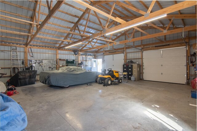 garage with metal wall