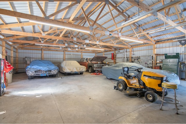 garage with metal wall