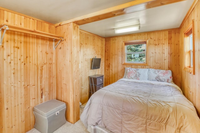 47166 Franklin Ct, Dunn Twp, MN 56572 - carpeted bedroom featuring wood walls