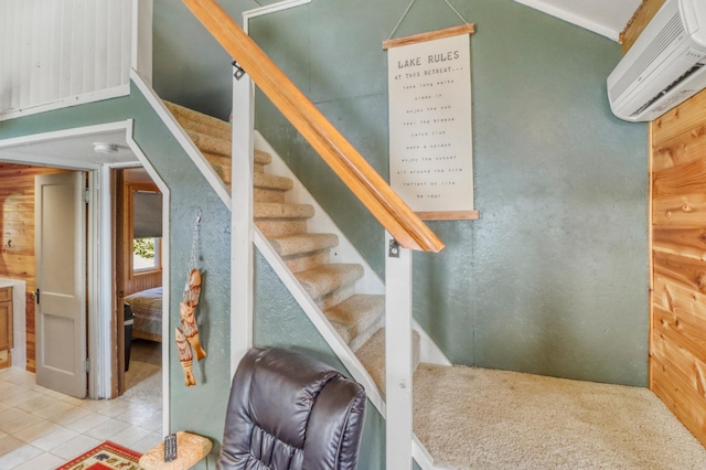 47166 Franklin Ct, Dunn Twp, MN 56572 - stairway featuring a wall mounted air conditioner and tile patterned floors