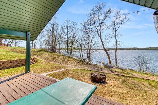 47166 Franklin Ct, Dunn Twp, MN 56572 - deck featuring a water view and a yard