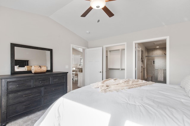 1125 Hewitt Blvd, Red Wing, MN 55066 - bedroom with lofted ceiling, a spacious closet, a closet, connected bathroom, and ceiling fan