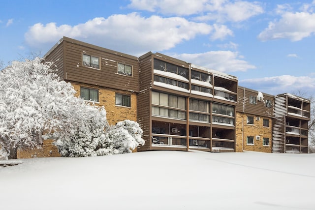 view of snow covered building