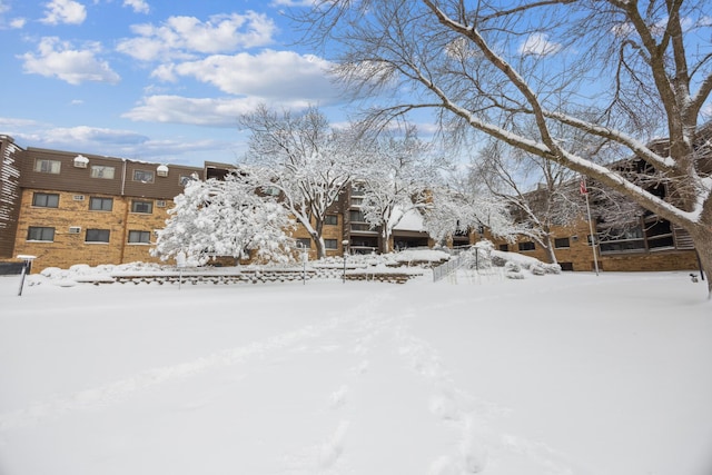 view of yard layered in snow